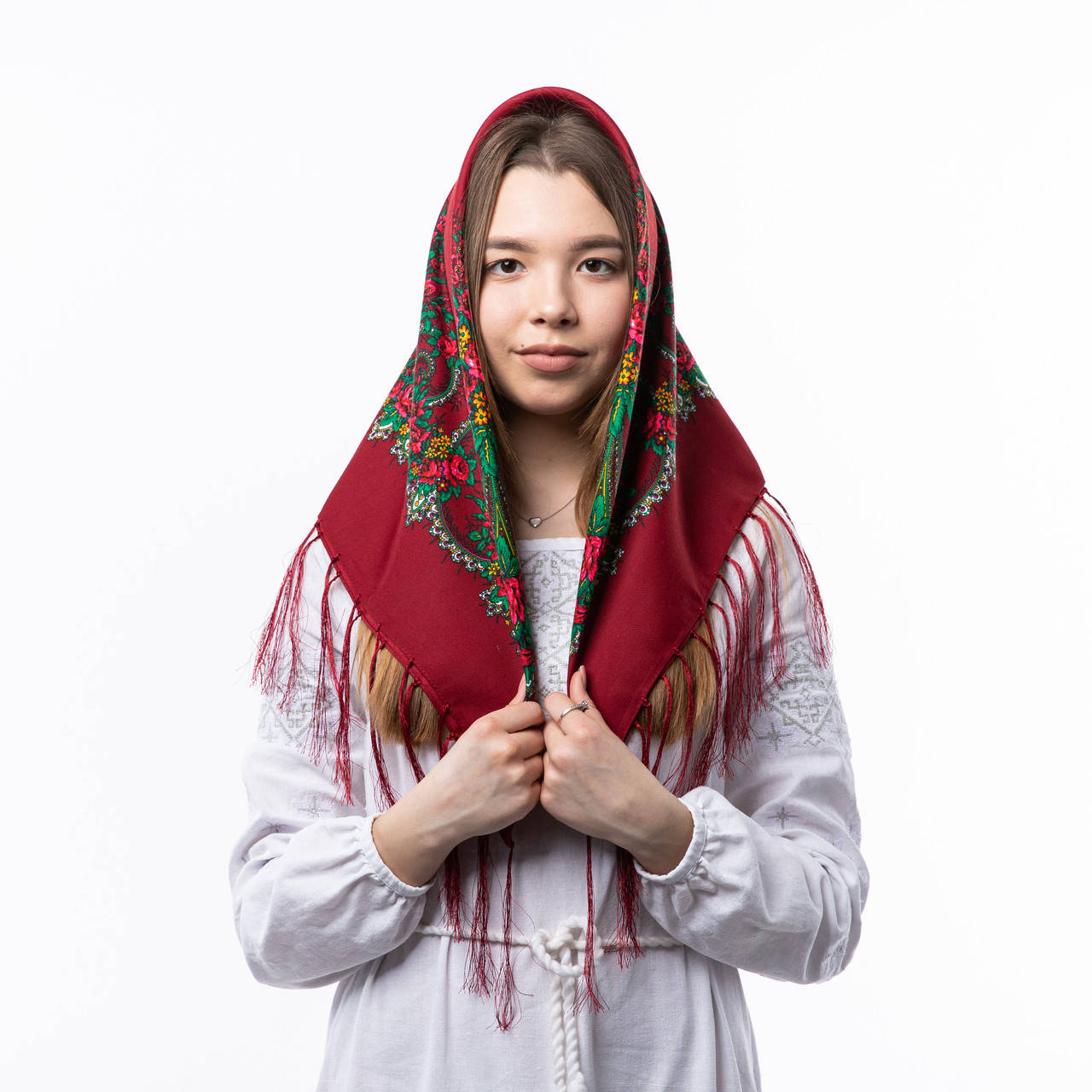 

Хустка з шовковими тороками 80х80см Бордова, Бордовый