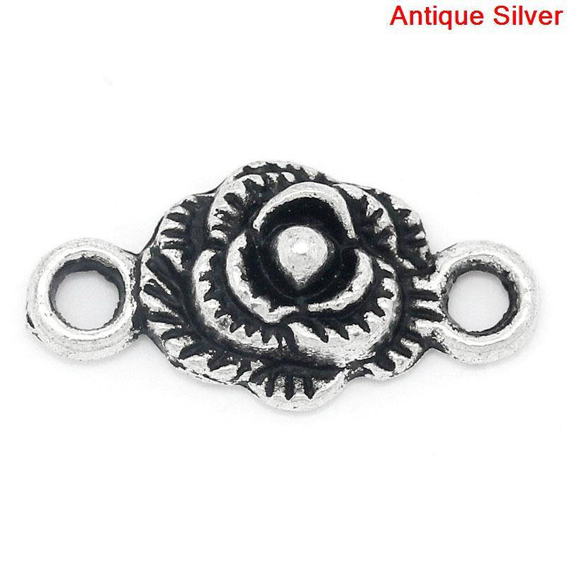 

Коннектор Finding Цветок роза Античное серебро Цинковый сплав 10 mm x 19 mm 18543