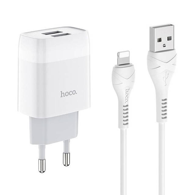 

Сетевое зарядное устройство HOCO C73A Glorious 2.4A 2USB с Lightning кабелем White, Белый