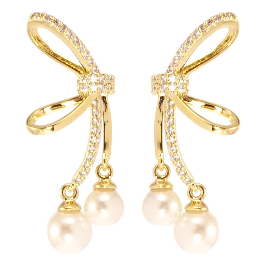 

Серьги Xuping QQMM Позолота 14K игла серебро 925 подвески на гвоздиках "Банты с жемчужными подвесками"