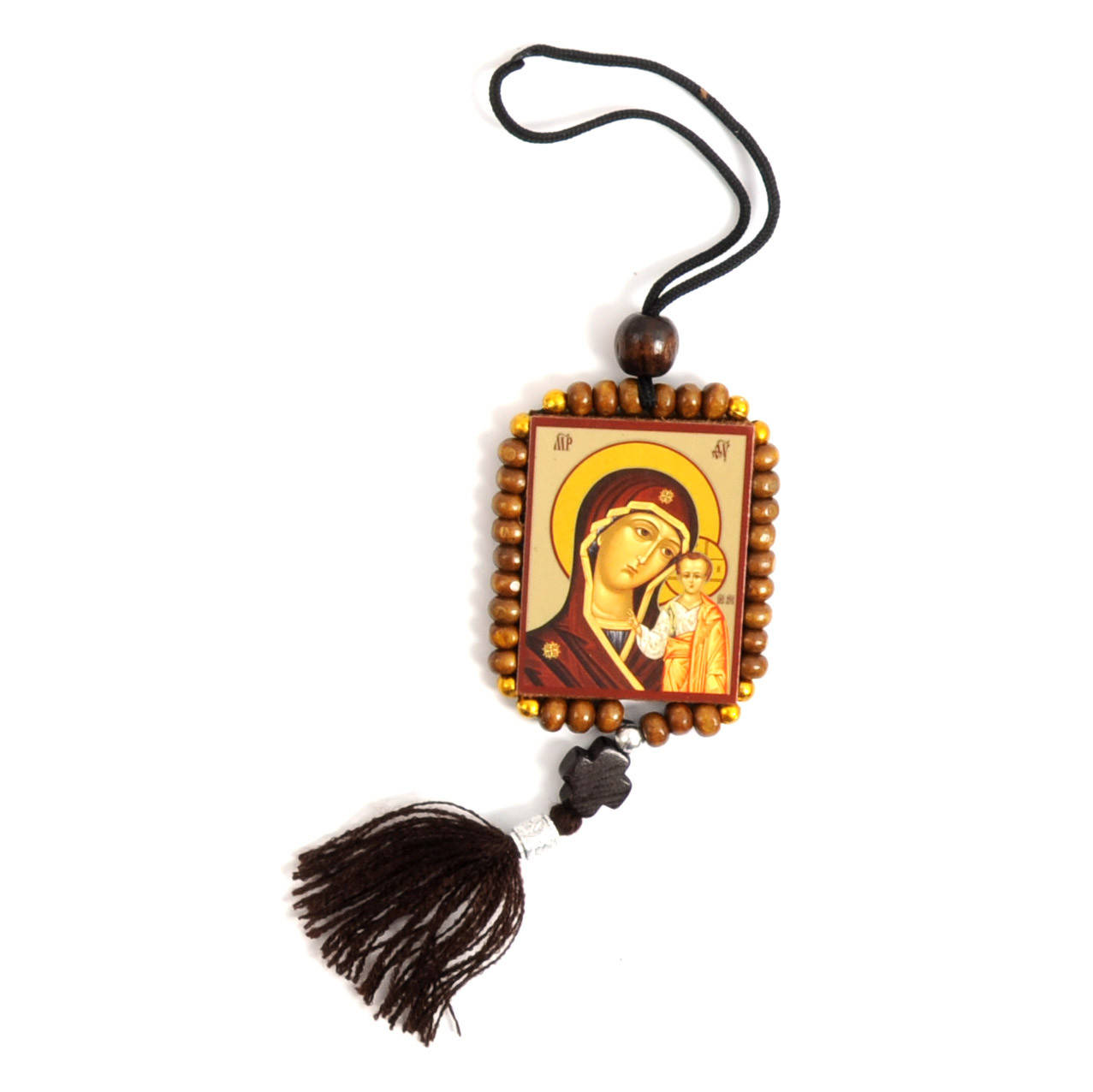 

Икона оберег на зеркало заднего вида с чётками по кругу образ с 2-х