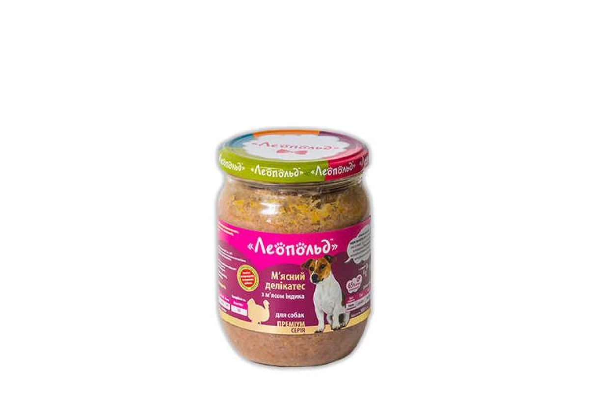 

Консервы Леопольд Мясные деликатесы с индейкой 500г для собак