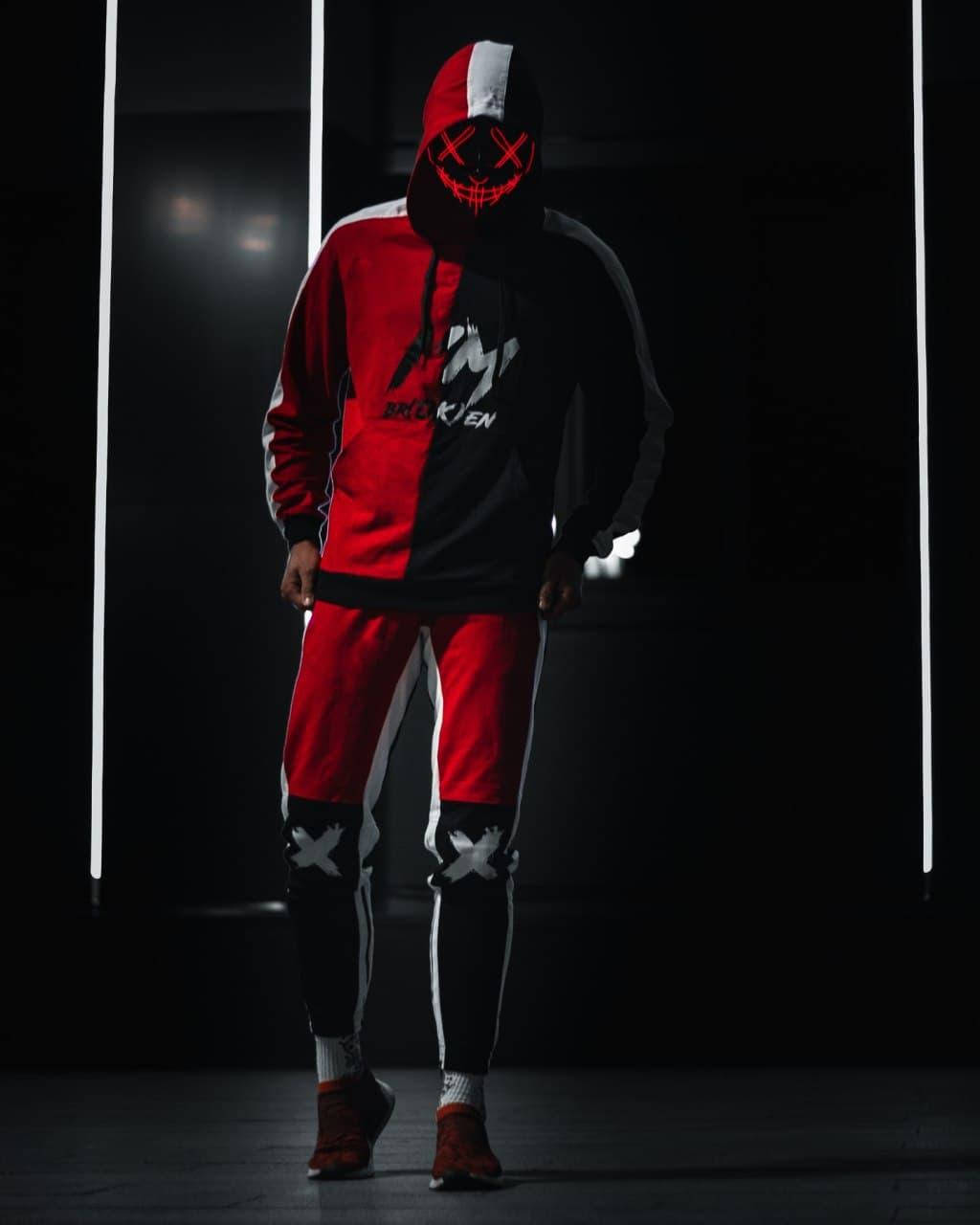 

Мужской спортивный костюм BROKEN черно-красный весенний осенний двунитка