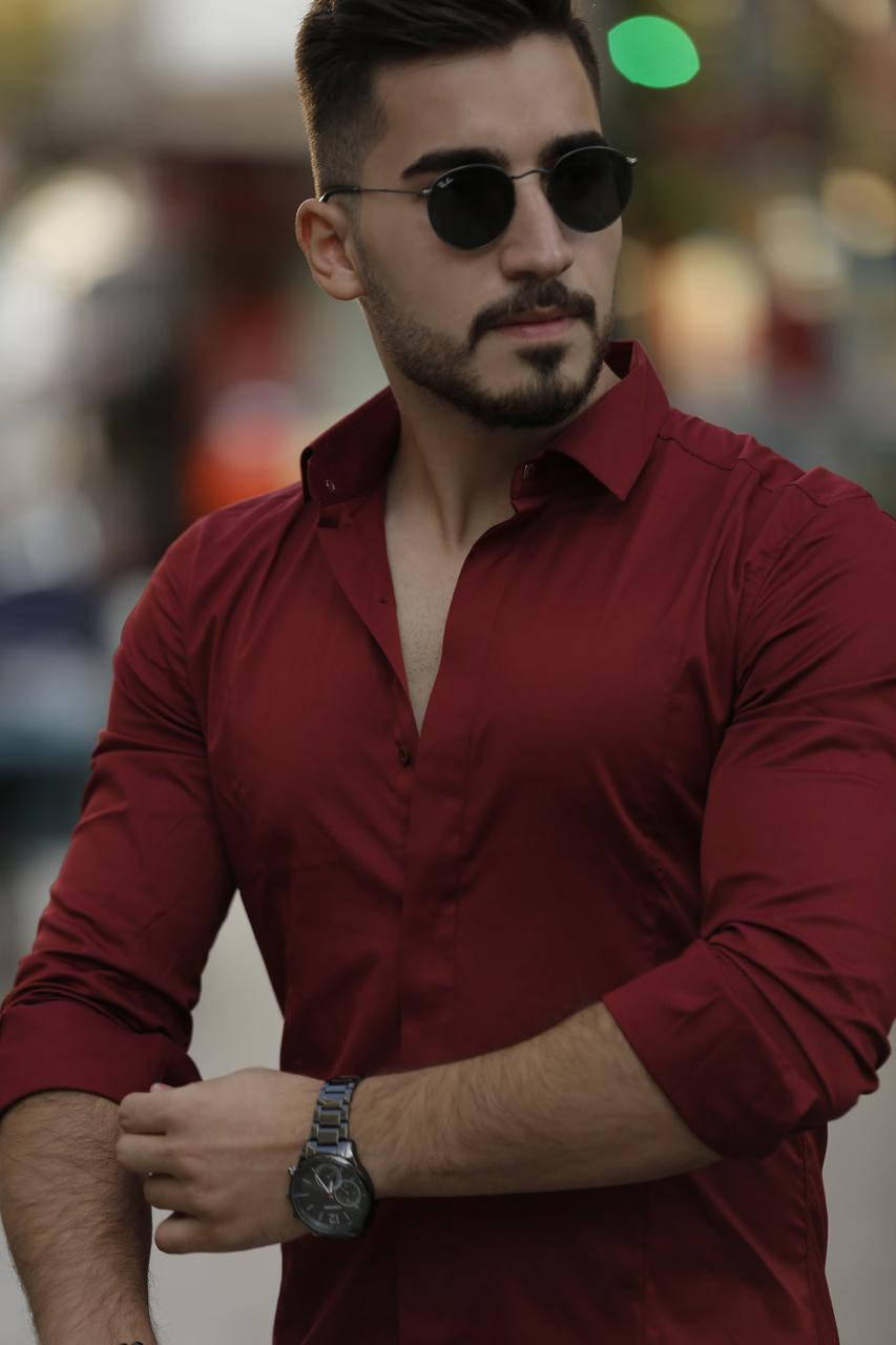 

Мужская Бордовая приталенная рубашка, Бордовый