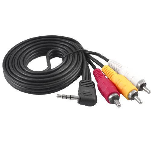 

Шнур шт.3,5мм 4C угловой - 3шт.RCA, диам.-2,6х7,8мм., 1,8м, чёрный, Черный