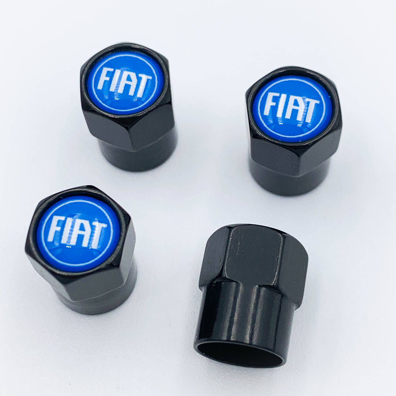 

Защитные колпачки на ниппеля FIAT (Фиат) 4 шт Синий лого Черные