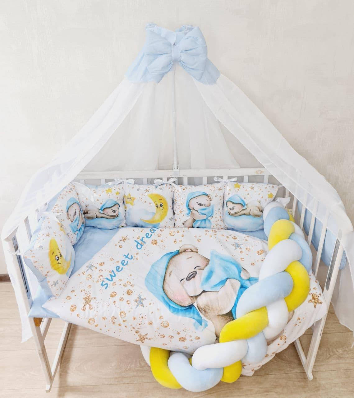 

Элитный постельный набор детского белья TM Bonna "Принт Премиум" в кроватку, бортик коса. Голубой