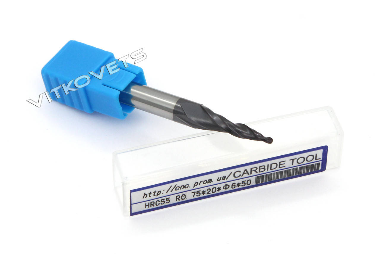 

Фреза коническая спиральная сферическая R0.75*20*D6*L50