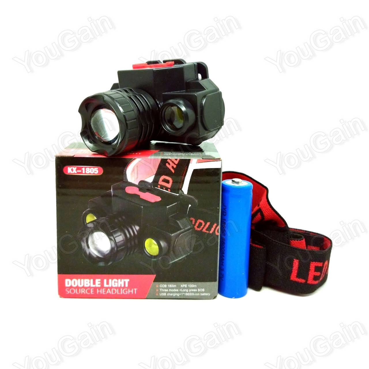

Фонарь налобный BL-1805 COB + XPE 18650 с зарядкой от USB, ZOOM, сигнальные огни, Черный