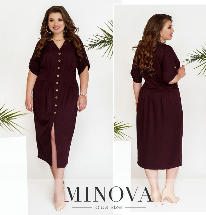 

Платье батал с рядом пуговиц спереди на планке в большом размере Размеры: 52.54.56.58