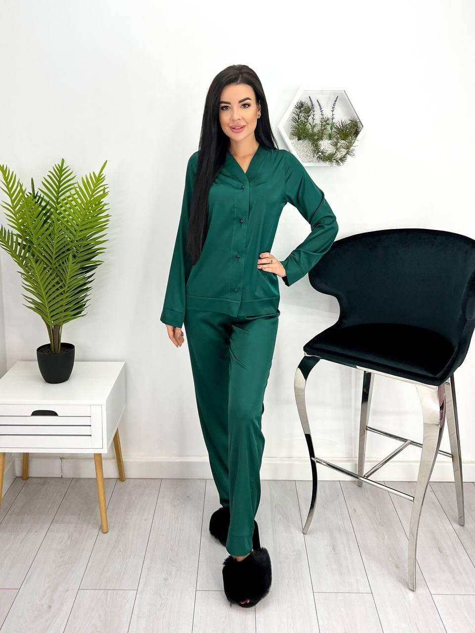 

Женский домашний спальный комплект пижама двойка кофта+штаны ткань шелк армани размер: 42-44, 46-48,50-52, Разные цвета