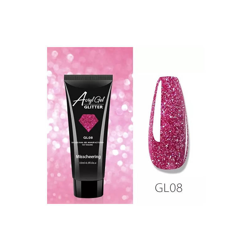 

Полигель (акригель) AcrylGel Professional GLITTER GL 08, 15мл, Темно-розовый