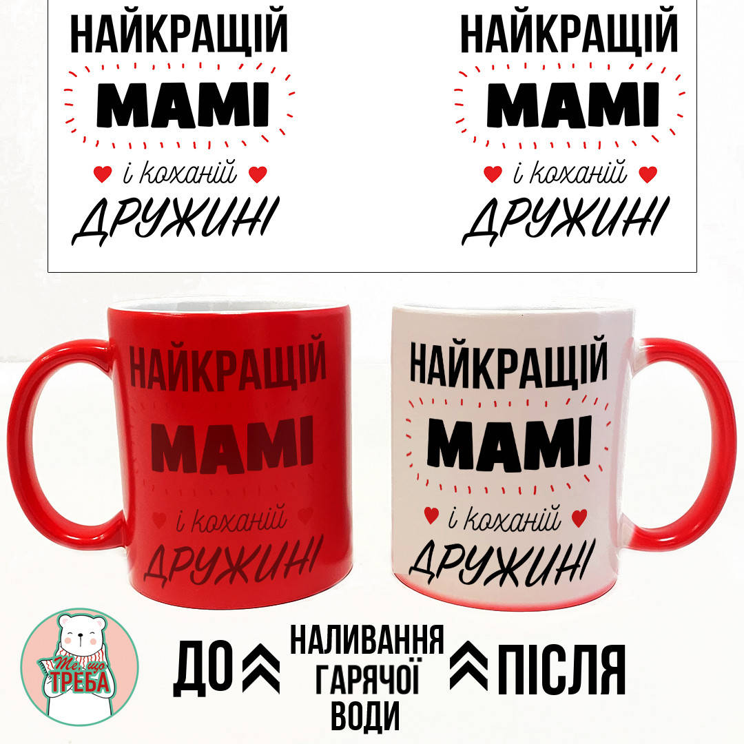 

Горнятко / чашка "Найкращій мамі і коханій дружині" Червоний Хамелеон ЧЕРВОНИЙ, Черный