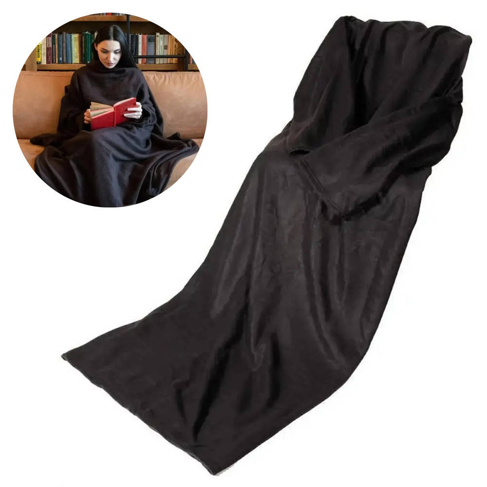 

Теплый плед с рукавами из флиса 140x190 см Snuggie / Одеяло-плед с рукавами Черный