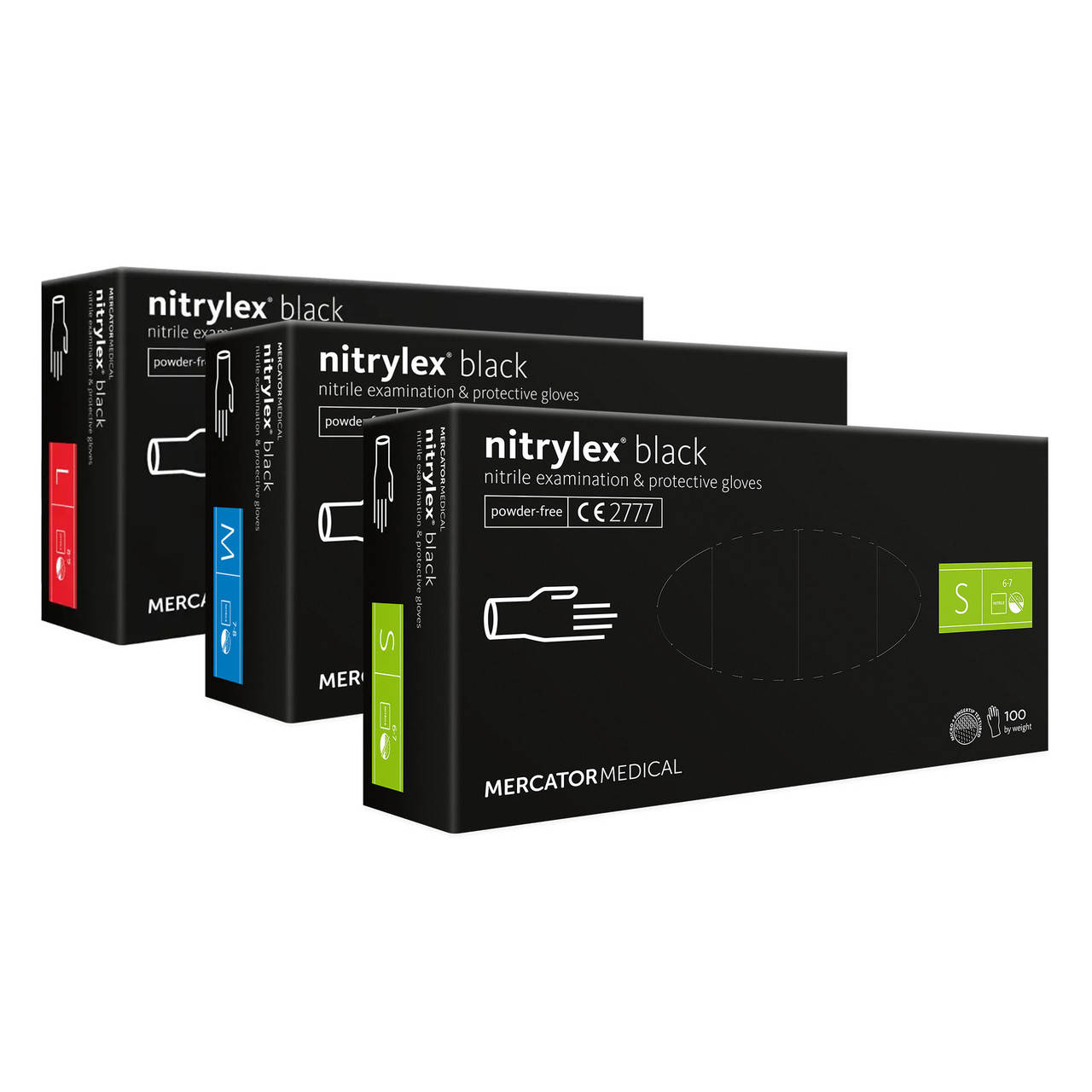 

Перчатки нитриловые черные Mercator Nytrilex black S, M,  100шт, Черный