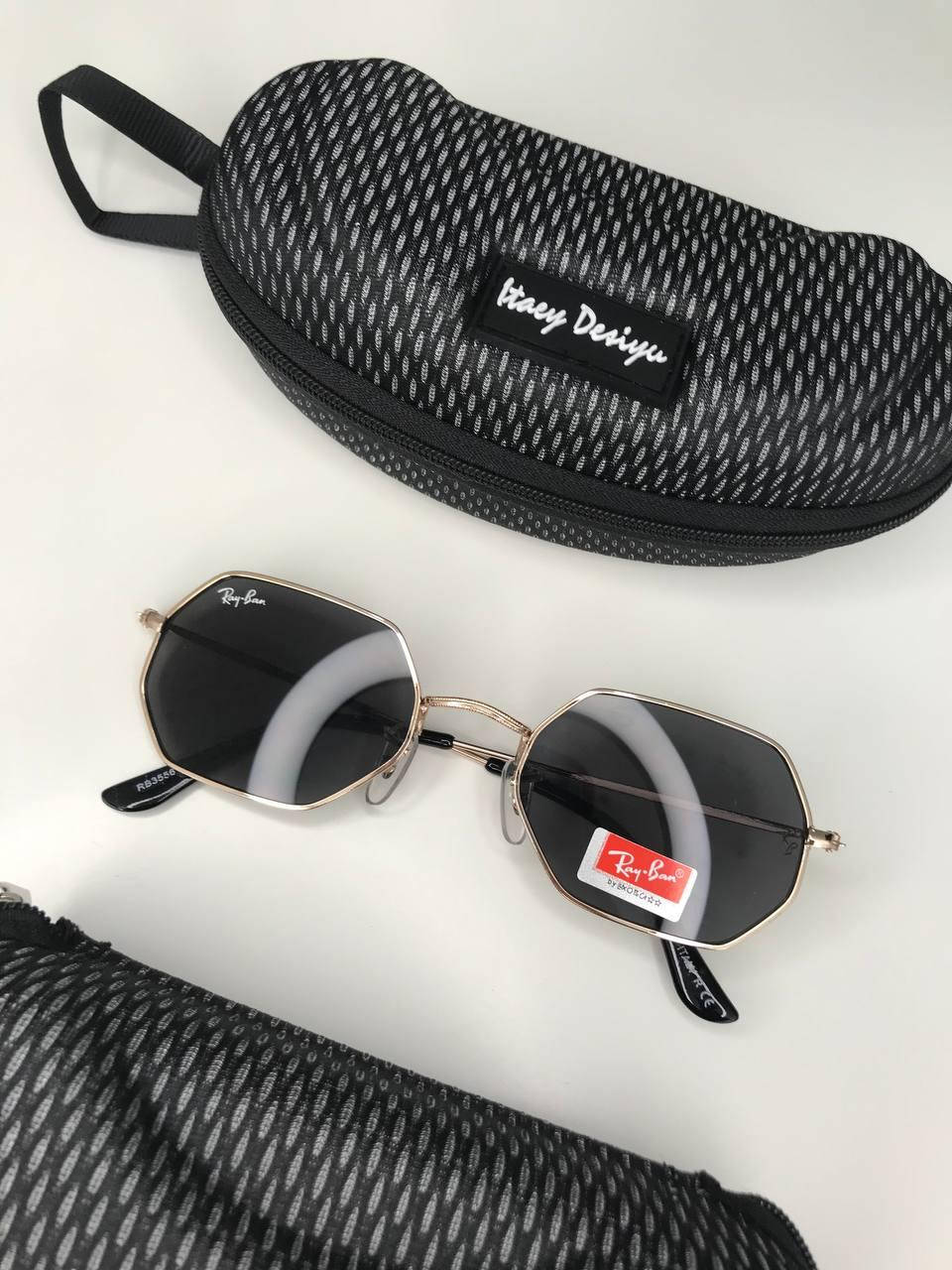 

ТРЕНД 2022 Брендовые солнцезадитные очки Ray Ban Octagonal Шестигранные Золотая оправа Черная линза, Разные цвета