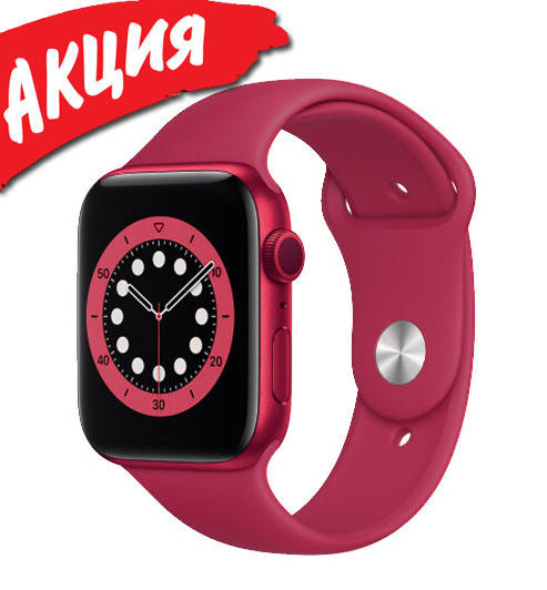 

Фитнес браслет трекер Apple watch series 6 Умные спортивные смарт часы с микрофоном беспроводные Экг, Красный