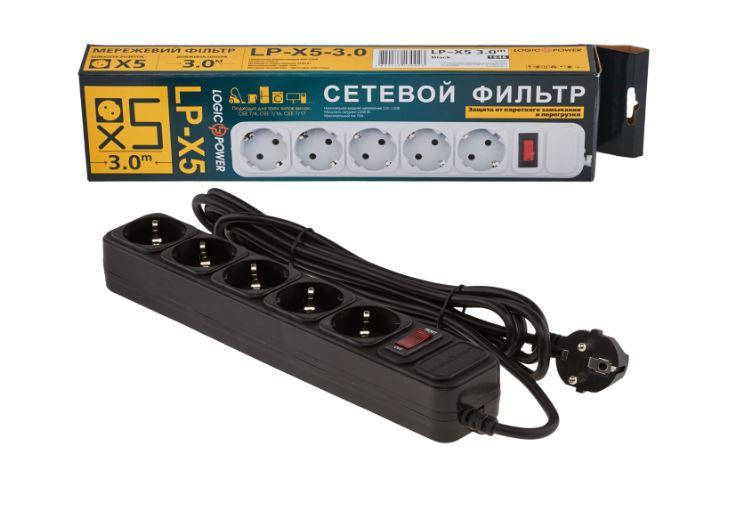 

Сетевой фильтр LogicPower LP-X5 3 м, 5 розеток, черный (LP1946)