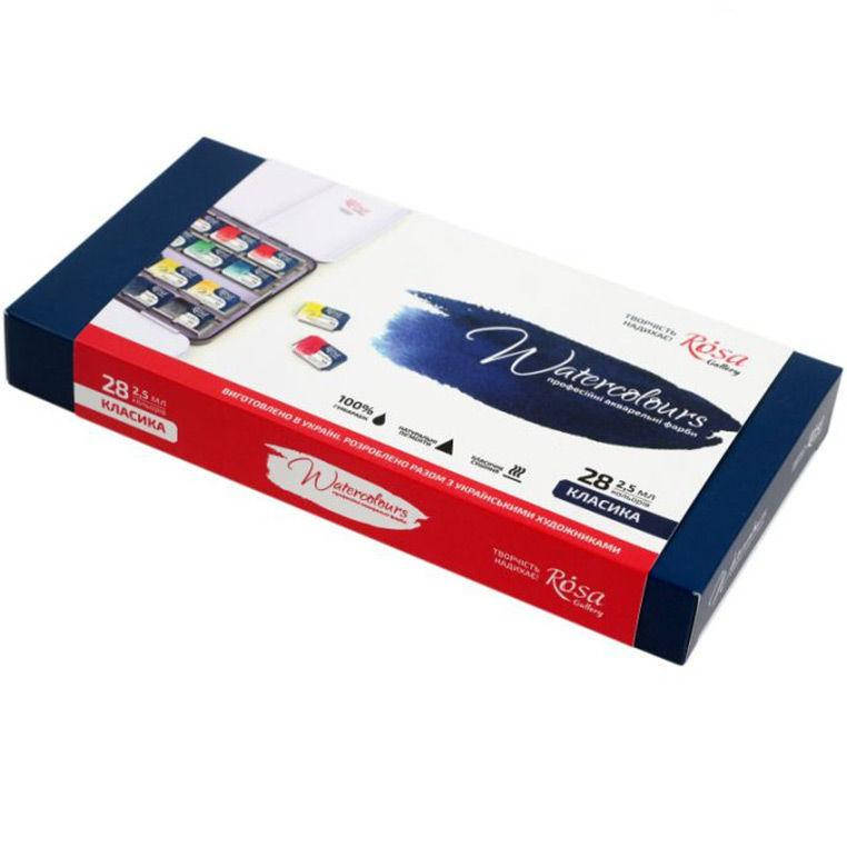 

Краски акварельные Rosa Gallery набор 28цв. Классика в кюветах, метал упак. 340028