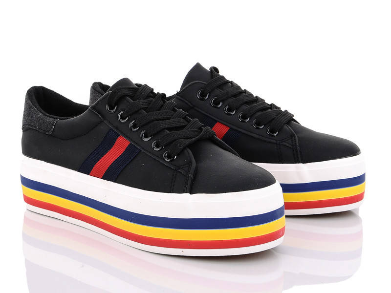 

Кроссовки кеды женские черные с цветной подошвой Oubaili размеры 38, Черный