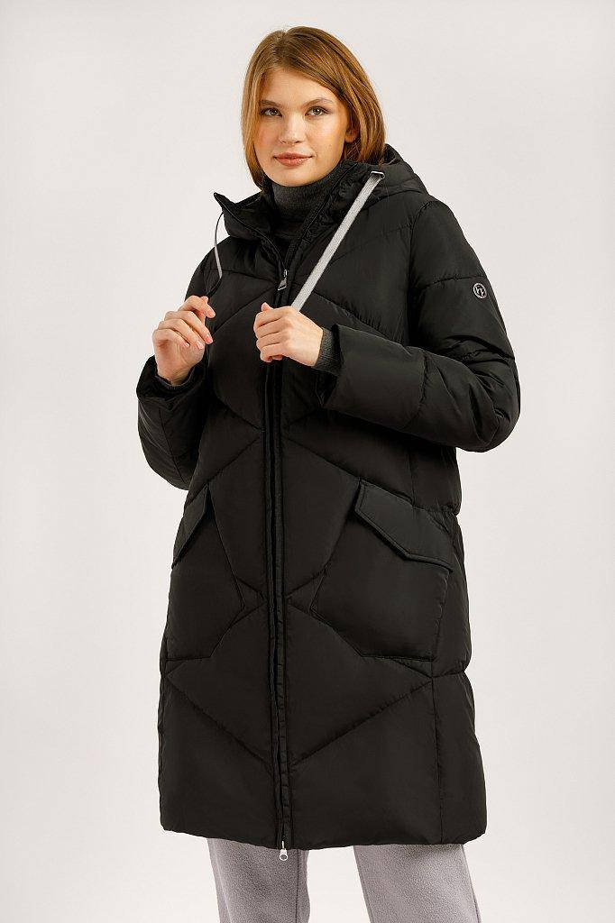 

Длинный женский зимний пуховик Finn Flare W19-32031-200 стеганый с капюшоном черный