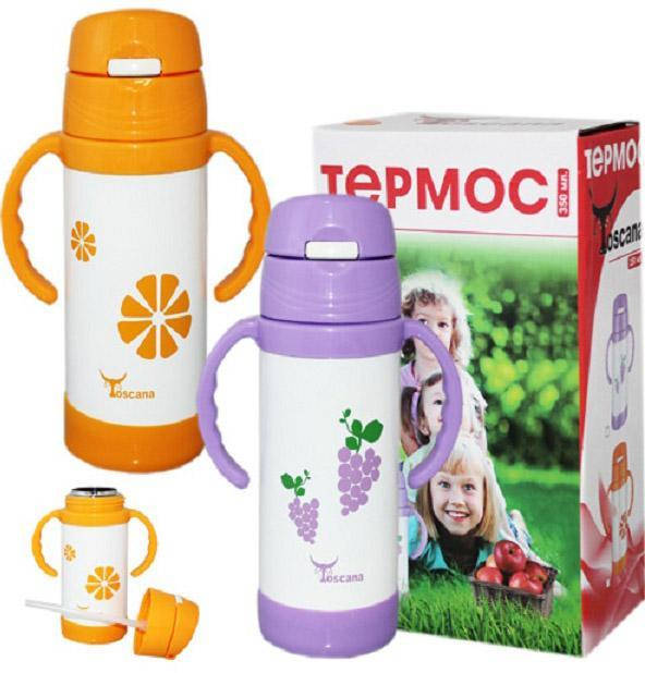 

Термос детский Toscana "Fruit" 350мл с двумя ручками и трубочкой