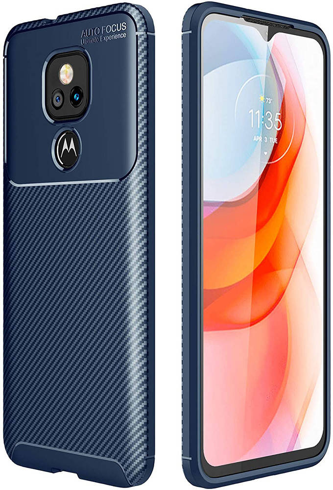 

Чехол накладка Autofocus Carbon Motorola E7 Plus (Моторола Е7 Плюс), Синий