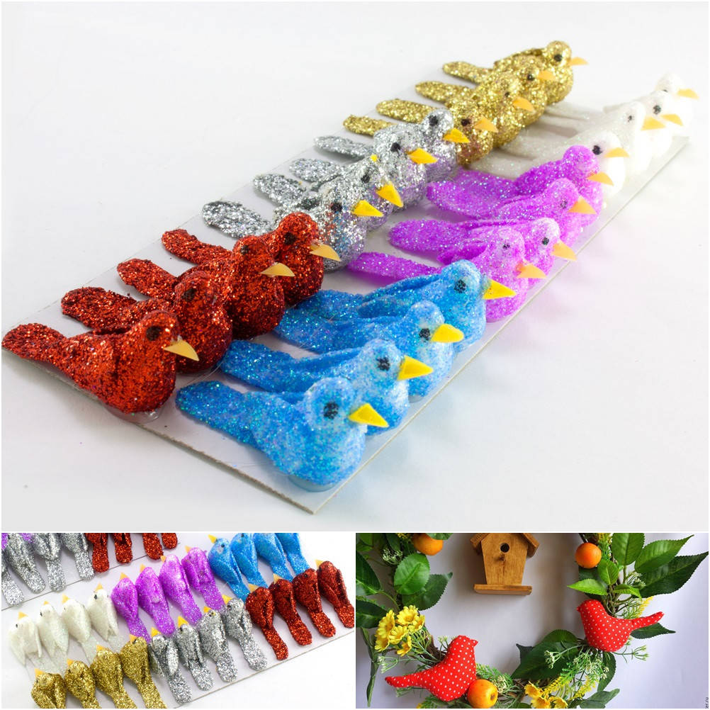 

(24шт, 6 цветов) Птички декоративные в блёстках 35х13мм Цена за 24 шт Цвета - на фото