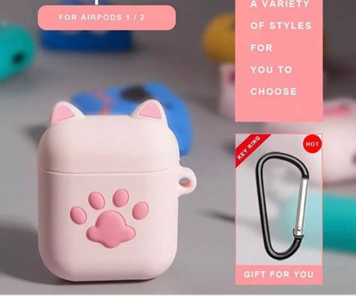 

Чехол футляр для наушников AirPods 1, 2 Лапка розовая силиконовый, Розовый