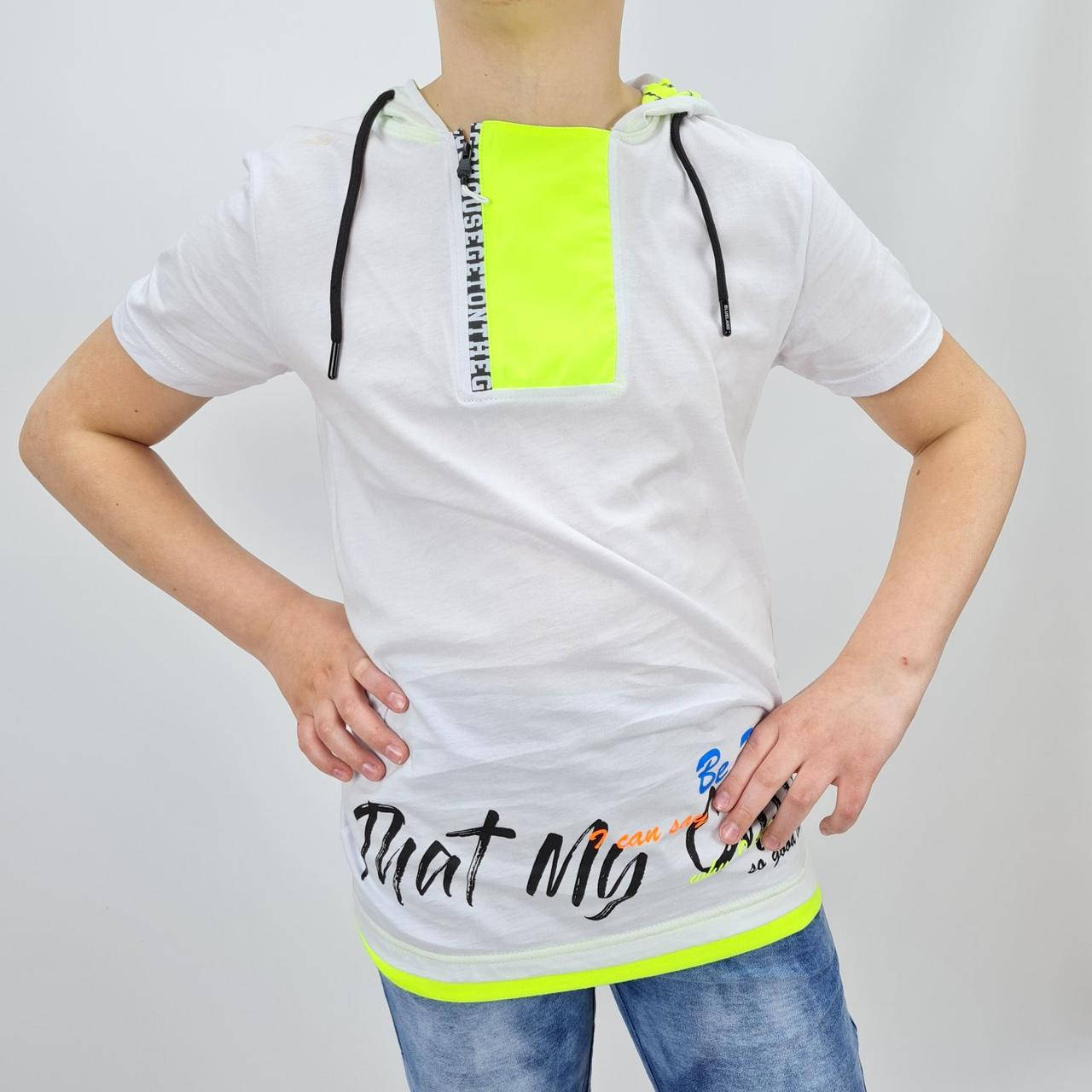 

Футболка белая с замком для мальчика с капюшоном тм Blueland размер 11,15 лет