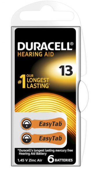 

Батарейка для слуховых аппаратов Duracell ZA13-D6, PR48, DA13X, 1.45V (6шт/уп)