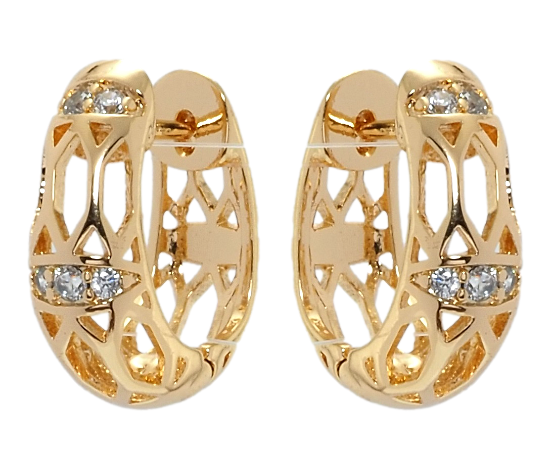 

Серьги Xuping Позолота 18K колечки "Резной орнамент с цирконием"