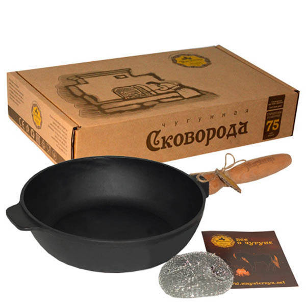 

Сотейник чугунный литой 28см,h-6см,деревянная ручка,без крышки,под.уп. Maysternya S&T