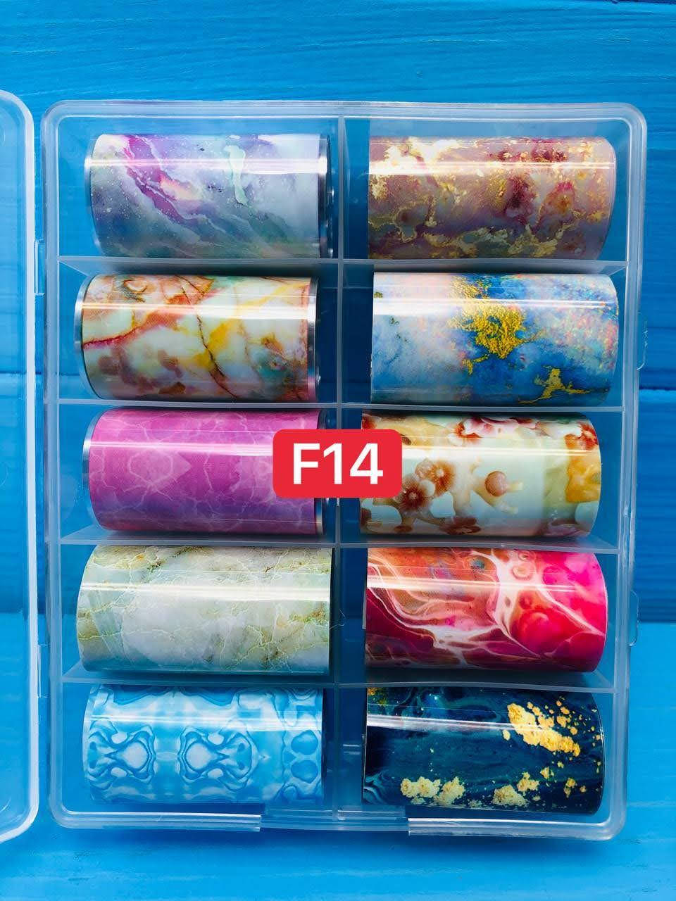

Фольга для дизайна на ногтях в боксе, набор 10 шт. Мрамор F14