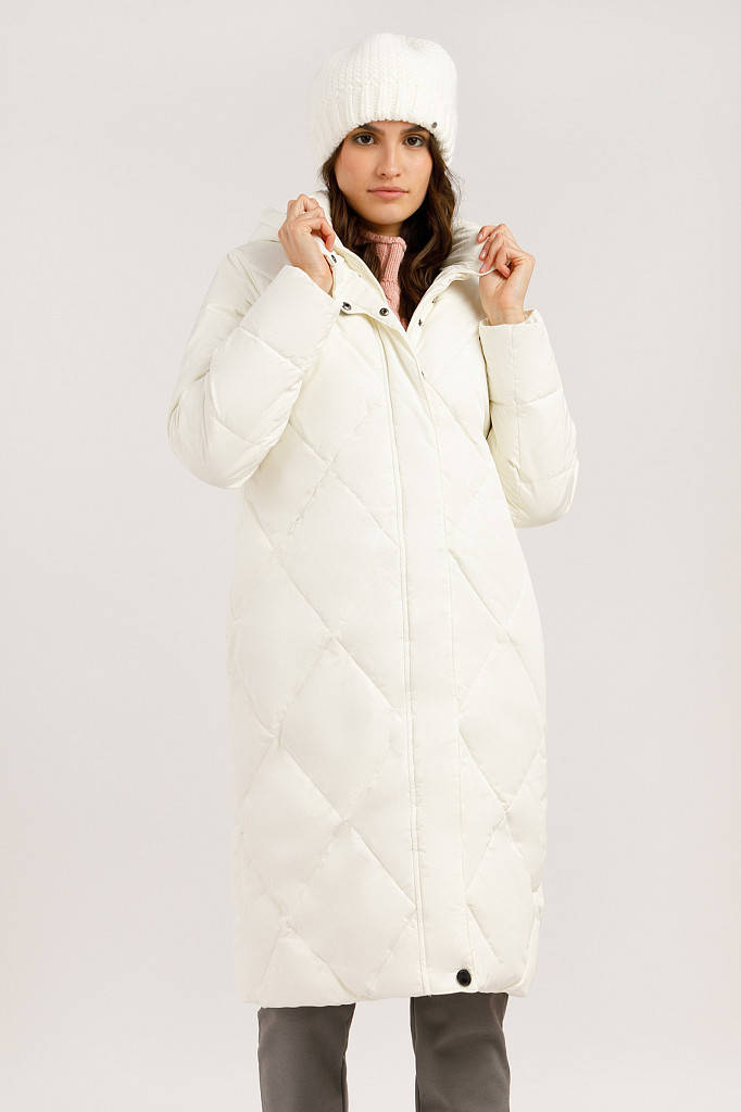 

Длинный женский пуховик Finn Flare W19-12000F-711 стеганый с капюшоном белый L