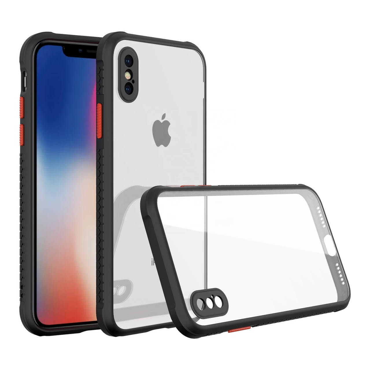

Противоударный чехол бампер для iPhone Xs черный прозрачный защита камеры