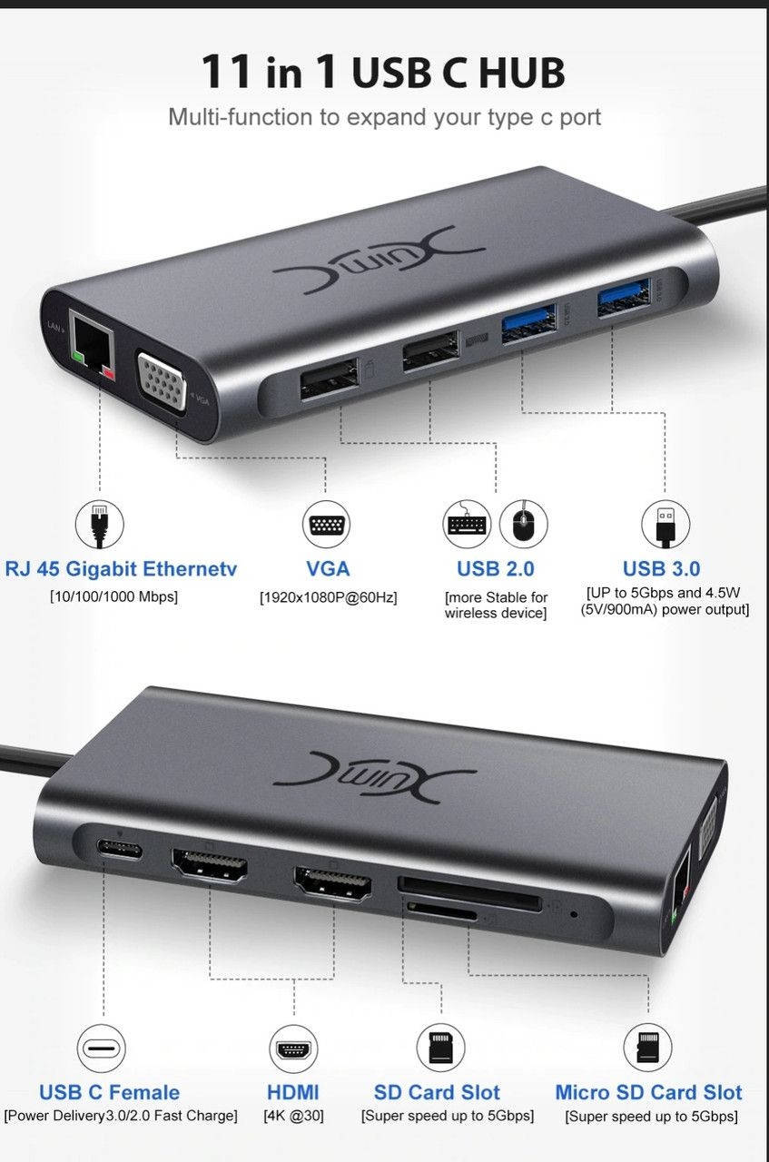 

YXwin USB-концентратор C 11 в 1 Multi HDMI RJ45 VGA USB-концентратор