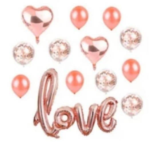 

Набор из шаров с надписью LOVE | Розовое золото