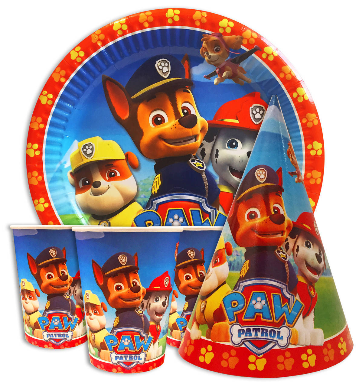 

Набор "Щенячий патруль". Тарелки (18см) -10шт. Стаканчики (250 мл)- 10 шт. Колпачки (16см) -10 шт