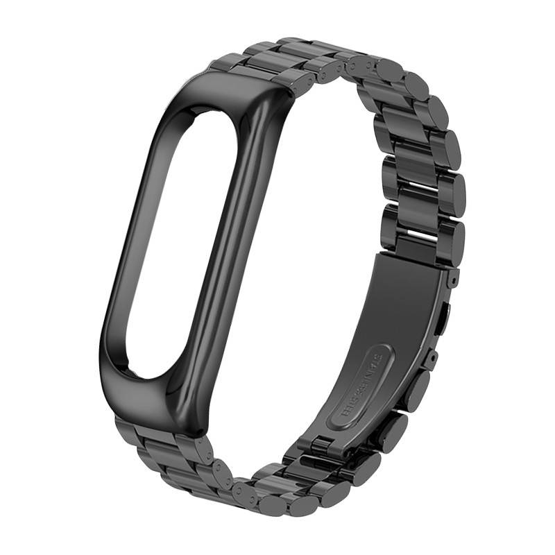 

Металлический ремешок к браслету mi band 4 5 6 крупные звенья Black