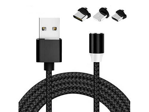 

Кабель магнитный USB Type-C MicroUSB Lightning 3в1 360 2м нейлон, Черный
