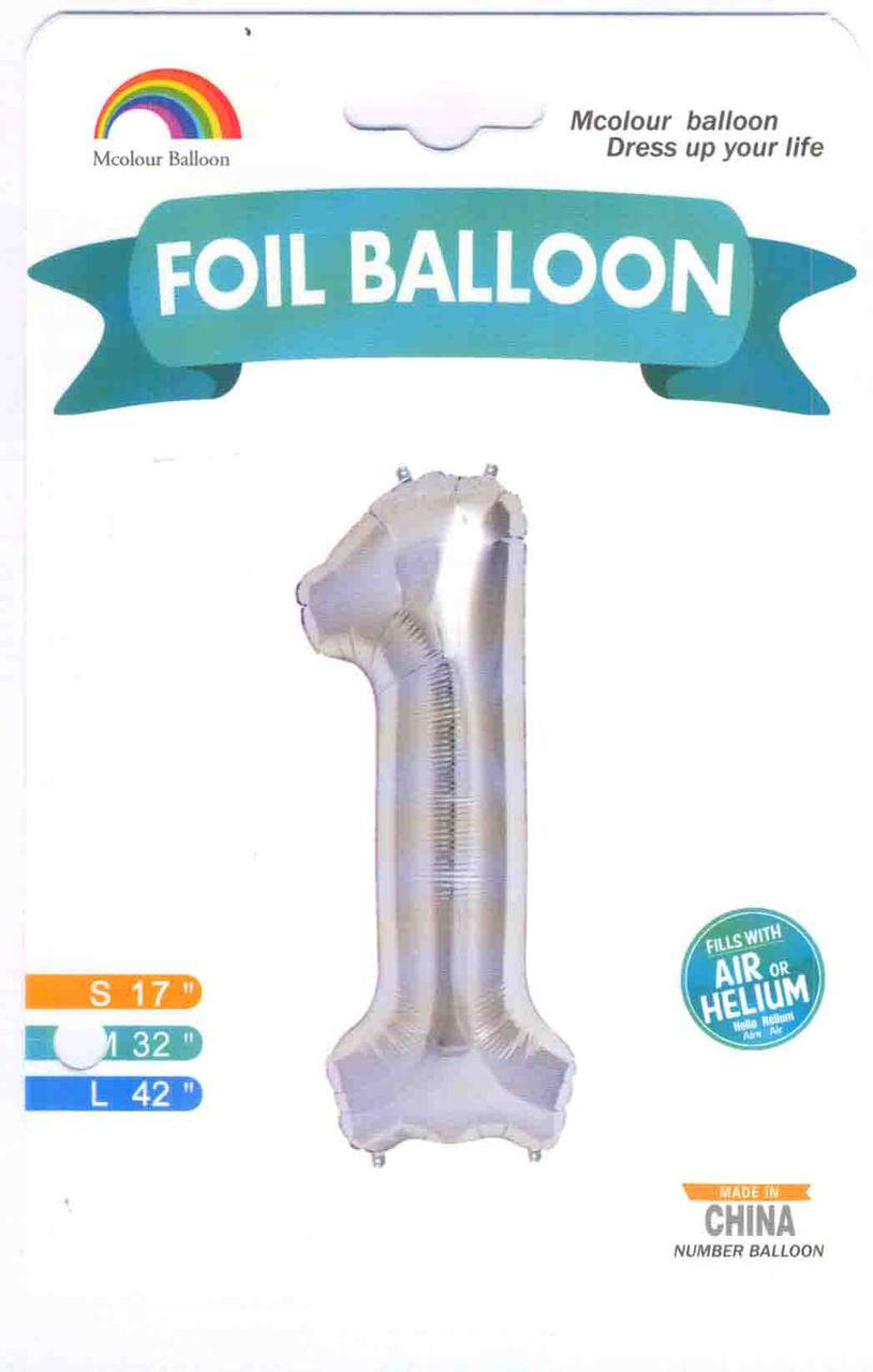 

Куля цифра в упаковці "1". Колір:Срібло. Розмір: 32 "(80см). Матеріал: Фольга., Серебристый