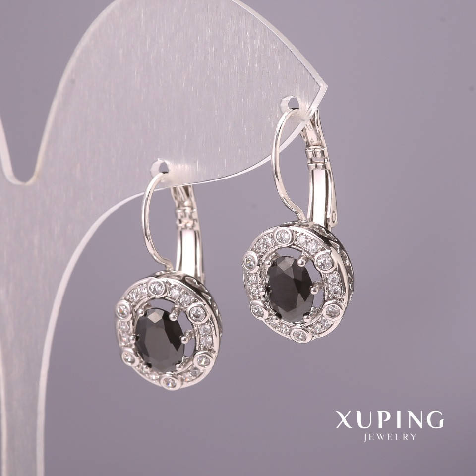 

Серьги Xuping с черными камнями 13х25мм Родий