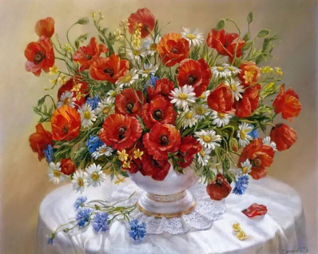 

Большой набор для вышивания крестиком " Букет красных маков"