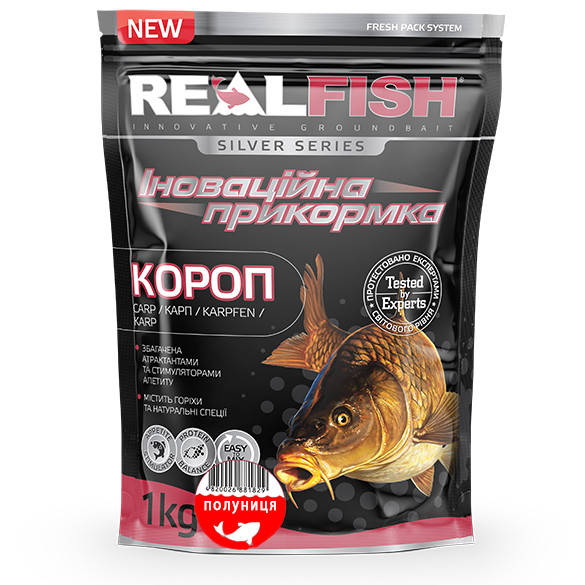 

Прикормка REALFISH 1кг Короп-полуниця (10шт в уп)