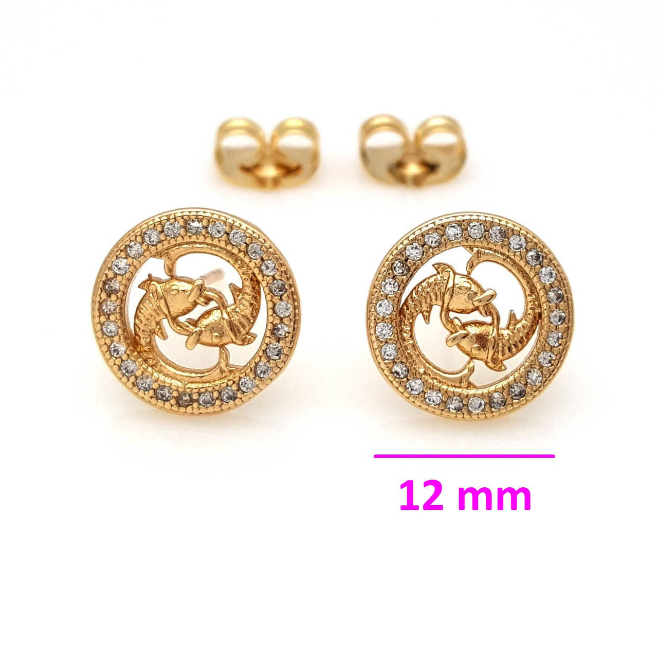 

Серьги гвоздики, Знак Зодиака "Рыбы", с цирконием, медзолото Xuping