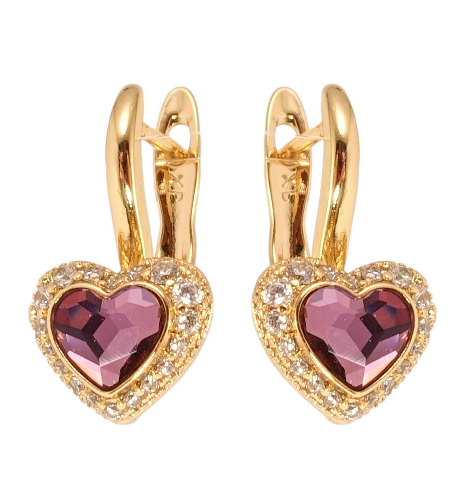 

Серьги Xuping Позолота 18K с кр-ми Swarovski английский замок"Кристальные сердечки Amethyst в обрамлении