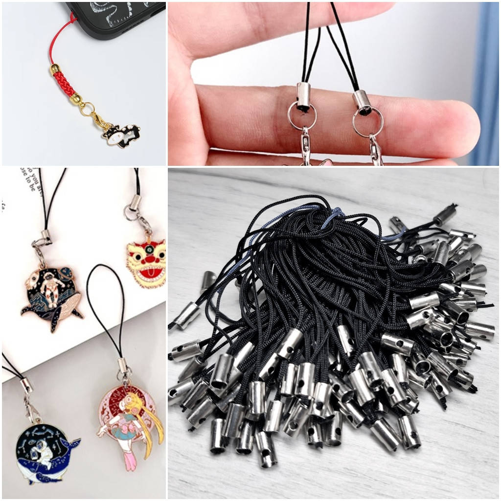 

(≈100 штук) Основа для подвески, брелока (шнур для телефона) Длина 5см Цвет шнура - черный