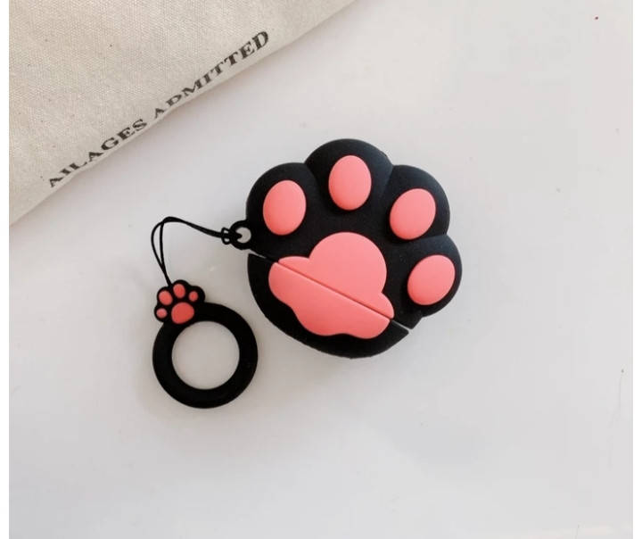 

Чехол футляр для наушников AirPods 1, 2 Лапка черная + брелок силиконовый, Черный