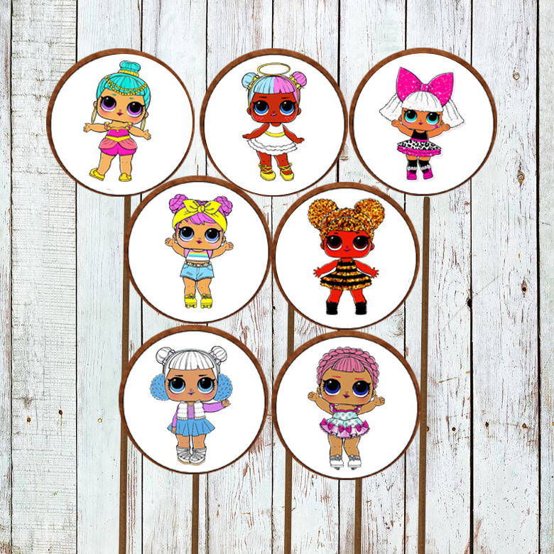 

Набор 6 пряники лол на палочке съедобные фигурки куколки для торта круглые